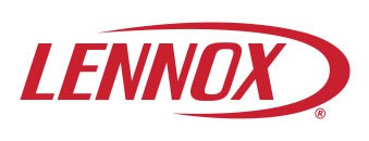 Lennox logo in red text with a curved red line swooping around the word on a white background.
