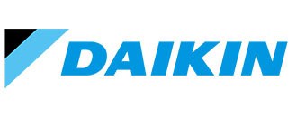 Daikin logo with a blue diagonal stripe and the word “DAIKIN” in bold blue capital letters on a white background.