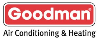Goodman logo with “Goodman” in white letters on a red background above “Air Conditioning & Heating” in black text.