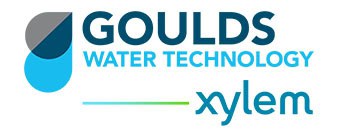 Goulds Water Technology logo with a blue water drop icon and the word “xylem” below a green and blue line.